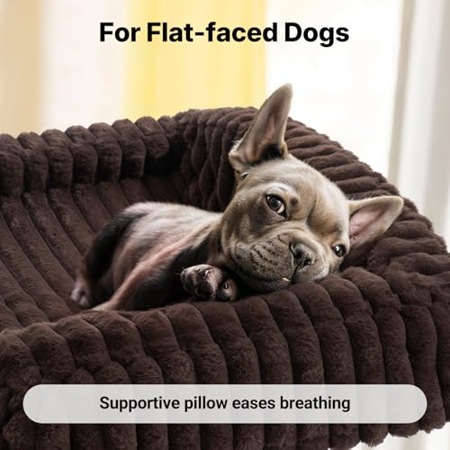 Veehoo Elevated Dog Bed with Bolster Cushion, Fluffy Plush Dog Couch Beds for Small Dogs, Cats, Washable Raised Pet Cot with Non-Slip Feet for Indoor or Patios Use, 36 x 28 Inches, Brown - color: Brown, size: 36.0"L x 28.0"W x 8.3"Th