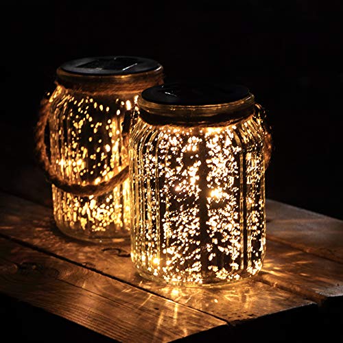 Hanging Solar Lantern Outdoor,Solar Lights Mercury Mason Jar Glass Hanging Lights with 20 LED Waterproof for Tree, Table, Yard, Garden, Patio, Holiday Party Outdoor Decor,2 Pack - style: Warm light