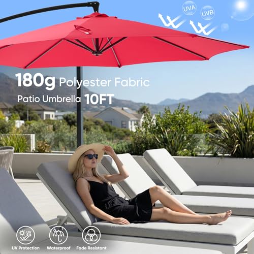 NEWBULIG 10FT Patio Umbrella, Offset Cantilever Outdoor Patio Table Umbrella, UV Protection, Fade Resistant Fabric, Easy Tilt Adjustment for Pool, Deck, Garden, Backyard - color: Bright Red, size: 10ft-with 4 Bases