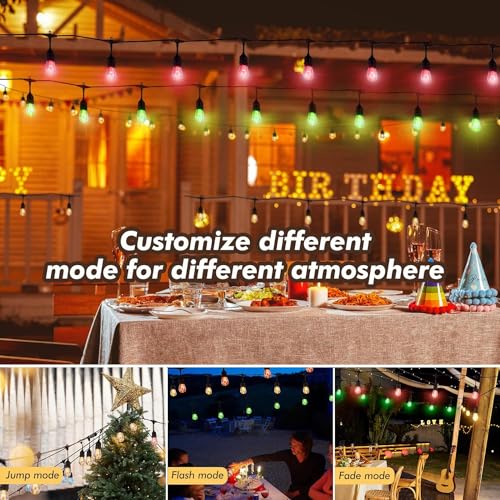 Auroraworld 96FT RGB Outdoor String Lights, Dimmable Color Changing Waterproof LED Patio Lights with Remote, 30 Shatterproof Bulbs for Garden Yard Party Decor - size: S14 96 Ft Rgb