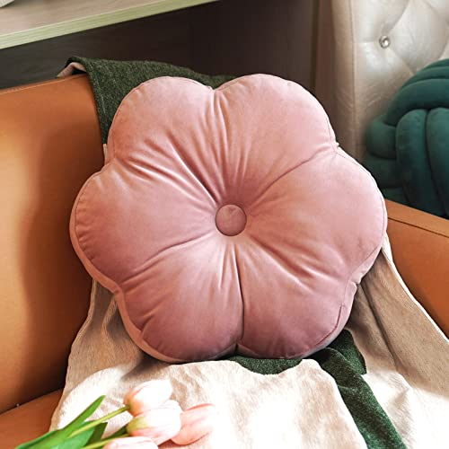 ARTMAGIC Flower Shaped Velvet Decorative Throw Pillow Cushion Ultra Soft Cute Floor Pillow for Couch Bed Sofa (Dusty Pink) - color: Dusty Pink