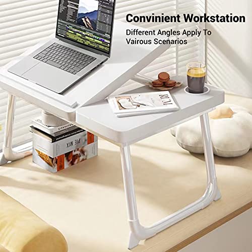 CloudTrip Laptop Desk for Bed or Couch, Lap Desk, Woking in Bed Desk, Home Office Desks, Breakfast Tray, Desk with Cup Holder, Watching Movies in Bed, Laptop Stand for Bed, Fordable Legs Desk (White) - color: White