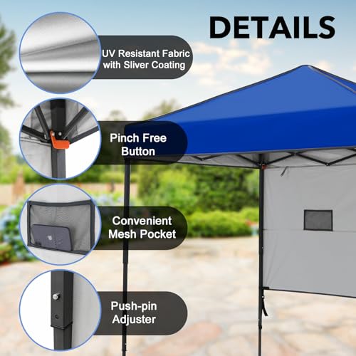 6x4 Pop Up Canopy Tent with Half Wall Panel, Instant Portable Beach Canopy, Outdoor Tent with Carry Bag for Camping, Sports, Tailgating, Events, Blue - color: Blue, size: With Half Wall