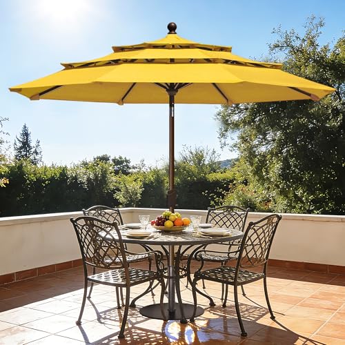 EliteShade USA 10-Year-Non-Fading 10ft 3-Tier Market Patio Umbrella, Commercial Grade Outdoor Table Umbrella with Crank Open, Windproof & UPF 50+ UV Protection, Heavy Duty Ventilation for Garden, Deck, Pool, Backyard, Beach & Bistro, Sunflower Yellow - co