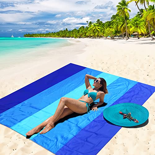 WIWIGO Beach Blanket Waterproof Sandproof Beach Mat 79" X 83"/10'x9'for 2-8 Adults Quick Drying Outdoor Picnic Mat Beach Accessories for Travel, Camping, Hiking - color: Blue, size: 120" X 108"（1-8person）