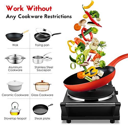 Techwood Hot Plate Portable Electric Stove 1500W Countertop Single Burner with Adjustable Temperature & Stay Cool Handles, 7.3” Cooktop for Dorm Office/Home/Camp, Compatible for All Cookwares - color: Black, size: Hot Plate