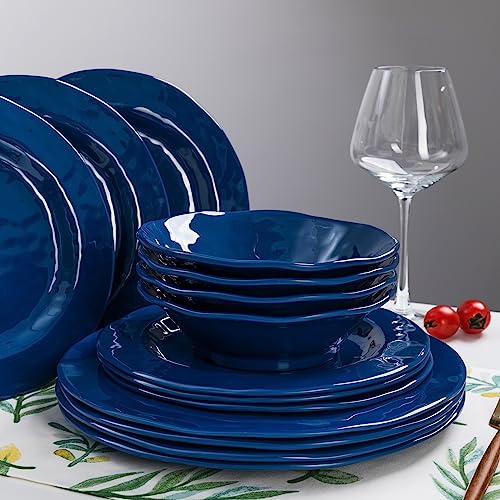 LEHAHA Blue 18-Piece Dinnerware Place Setting, Melamine Dishes for Indoor and Outdoor Dining, BPA Free, Reusable, Lightweight, Dishwasher Safe, Not Microwaveable - color: Cobalt Blue