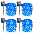 YEGUO 4 Pack Blue Solar Fairy Lights, Each 33ft 100 LED Christmas Lights Outdoor Waterproof, 8 Modes Sliver Wire Solar String Lights - color: Blue