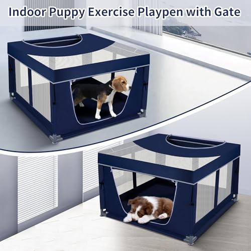 Dog Kitten Playpen with Play Pen Cover for Cat Indoor, 41 x41 x25.5 Puppy Playpen for Small Pet with See-Through Topper Proof Enclosed Door Dog Pen, Sturdy Warm Protable Play Pen for Cat - style: 41'x41'x25.5' with Cover