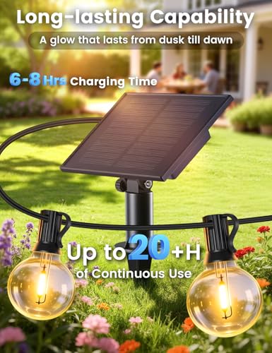 Brightever 38FT Solar String Lights Outdoor with Remote and 15+1 LED Shatterproof G40 Bulbs, Dimmable & Timable, 3 Lighting Modes, Waterproof Solar Power Patio Lights for Outside, Party, Cafe, Bistro - size: 38FT