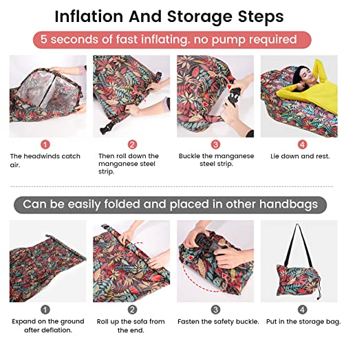 ele ELEOPTION Outdoor Inflatable Camping Couch Waterproof Portable Blow Up Air Sofa Chair Lounger for Backyard Beach Traveling Camping with Compression Sacks (Red Leaf Print) - color: Red Leaf Print