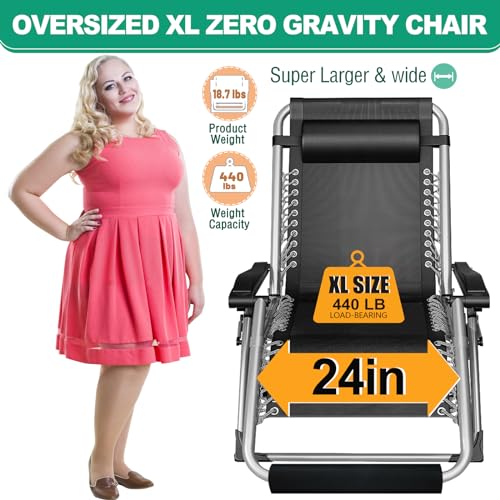 LILYPELLE Zero Gravity Chair Oversized XL, Premium Lawn Recliner Folding Portable Chaise Lounge with Detachable Cushion, Headrest and Cup Holder, Reclining Patio Lounger Chair - color: Oversized Gray, style: Zero Gravity Chair