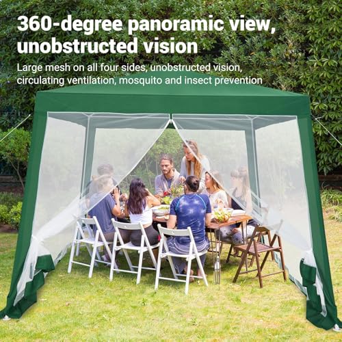 10x10 ft Pop-Up Canopy Tent with Mesh Mosquito Netting Sidewalls, Waterproof UV-Block Outdoor Screen Shelter for Camping, Picnic, Garden, Backyard Events - color: Green, size: 10x10ft