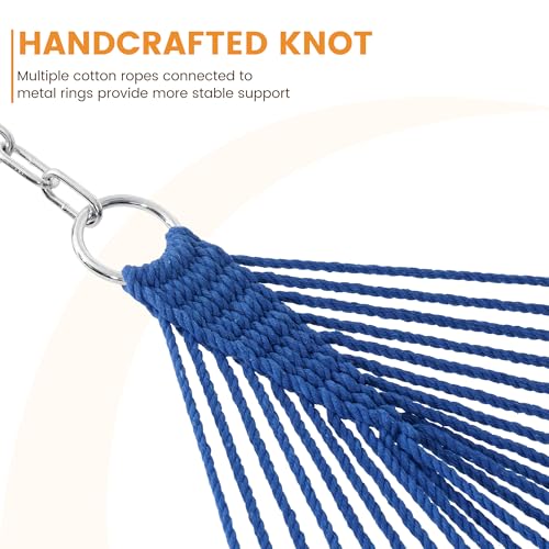 Lazy Daze Hammocks 12FT Double Rope Hammocks, 2 Person Hand Woven Cotton Hammock with Spreader Bar for Outside, Patio, Poolside, FIT 13-15 FT Stand, Max 450 Lbs, Blue, 141 x 57 inches - color: Blue