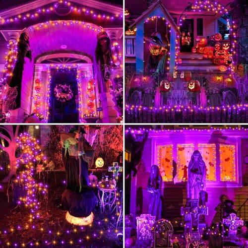 echosari Connectable 400 LED Halloween String Lights, Motion Sensor Scary Sound 66Ft Orange and Purple Halloween Lights Outdoor Waterproof 4 Sound Effects for Yard Party Tree Decor - color: Orange Purple