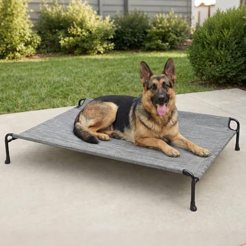 Veehoo Outdoor Dog Bed, Raised Dog Bed for Large Dogs, Elevated Dog Bed with Headrest, 47" Cooling Washable Pet Cot, Breathable Dog Hammock for Camping & Indoor, Non-Skid, Black Silver - color: Black Silver, size: 47.0"L x 29.0"W x 11.0"Th