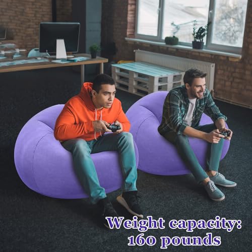 Realspring Inflatable Bean Bag Chairs Outdoor Blow up Camping Chairs Inflatable Lazy Sofa Folding Portable Bean Bag Loungers Couch for Movie Night(Light Purple,2 Pcs) - color: Light Purple