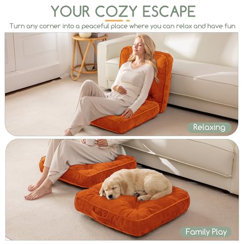 HIGOGOGO Large Floor Pillow Cushion for Adults, Meditation Cushion Pillow with Handle, Lustrous Chenille Tufted, Square Floor Sitting for Tatami Living Room or Yoga, 22x22 Inch, Orange - color: Square Orange, size: 4" Thick(pack of 1)