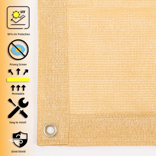 SUNNY GUARD 90% Shade Cloth 4/6/8/10/12 FT Sun Shade Screen Fabric Shade Cover Tarp with Grommets for Pergola Backyard Garden, 6' x 10', Sand - color: Sand, size: 0 6'×1 0'