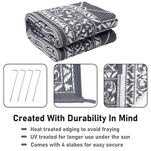 Outdoor Rug Waterproof Washable Extra Large Reversible Sandproof Outdoor Patio Rugs Outside Mat for RV, Patios, Deck, Beach, Camping (Classic Grey, 10'x14') - color: Classic Grey, size: 10' x 14' (Rectangular)