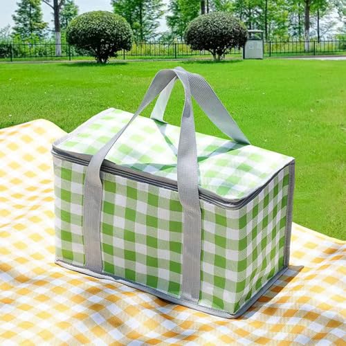 Insulated Picnic Bag Cooler Reusable, Beach Bag Cooler Bags with Zippered Top - Insulated Bag for Hot or Cold,Picnic Basket Collapsible, Picnic,Beach, Outdoor (13.8x7.9x7.9 in) - color: Green