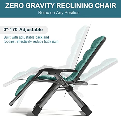 NAIZEA Padded Zero Gravity Chair, Folding Outdoor Lounge Chairs, Adjustable Reclining Camping Chairs with Cup Holder, Ergonomic Patio Lawn Chair for Balcony Beach Deck Yard - color: Green, style: Zero Gravity Chair 2 Pack