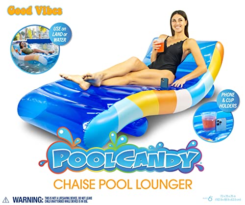 PoolCandy Good Vibes Floating Chaise Lounger. The Ultimate 2in1 Luxurious and Durable Inflatable Pool Float; Its a Lounge Chair on Land or in Water.