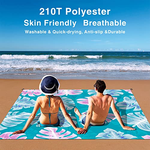 Sandproof Waterproof Beach Mat, 83" x 79", Ocean Blue, Compact, Polyester, Single Layered Blanket, Ideal for Beach, Camping, Hiking, Picnic - color: Blue