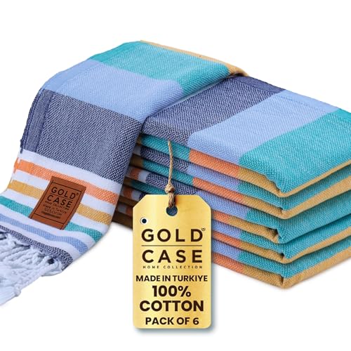 Gold CASE Turkish Hand Towels for Bathroom Set of 6 – 20 x 40'' – 100% Cotton Bathroom Hand Towels – OLYMPOS Towel for Spa, Face, Tea & Dishcloth – Decorative Cloth – Multicolor - color: Olympos-multicolor-1, style: Hand Towel Set