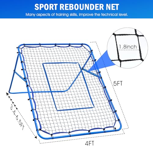 Volleyball Baseball Rebounder Net, Softball Rebounder Pitchback Net Quick Adjustments, Quick Adjustments Lacrosse Bounce Back Practice Equipment, Ideal for Outdoor Indoor and Backyard Training - size: 5ftx4ft, style: Multi-Sport Rebounder Net