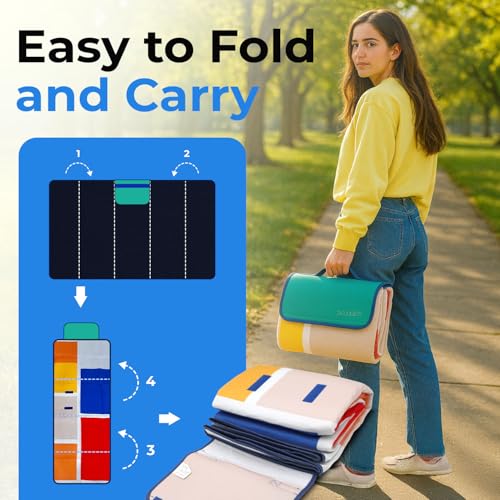 scuddles Extra Large Picnic Blanket – 80" x 80" Waterproof Outdoor Mat with Soft 3-Layer Comfort, Foldable Design & Carry Strap for Beach, Camping, Parks, Hiking & Family Picnics - color: Green