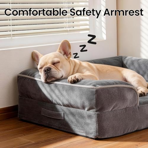 OhGeni Orthopedic Dog Bed Couch Cat Sofa for Medium Sized Pets with Memory Foam, Machine-Washable Waterproof Removable Cover, Soft Comfortable Fabric, 28-inch (Gray) - color: 01-Gray, size: 28"x19"x6.5"