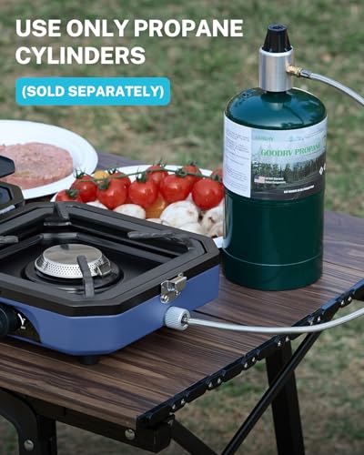 Gonex Camping Stove with 2 Burner Griddle & Grates, Portable Foldable Cooking Stove with Total 16,000 BTU, Two Piezo Ignition Adjustable Burners for Camping (Blue) - color: Blue