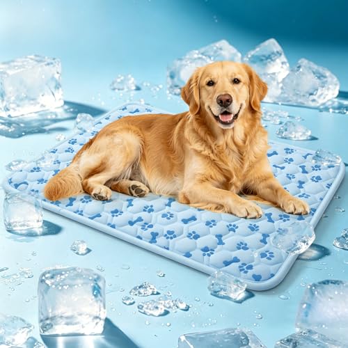 Cooling Mat for Dogs, Q-Max>0.5 Reusable Washable Dog Cooling Pad, Non-Toxic Breathable Pet Cool Blanket, Portable Cooling Bed for Dogs Cats, Indoor Outdoor Summer Heat Relief, No Refrigeration Needed - size: Large