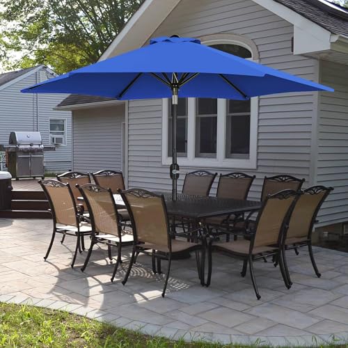 Yaheetech 9FT Patio Umbrella Outdoor with Heavy Duty Base Included,Table Umbrella with Push Button Tilt and Crank, UV Protection Waterproof for Yard/Outdoor/Wedding Parties and Events - Royal Blue - color: Royal Blue, size: 9FT