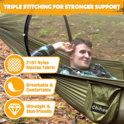 Chihee Ultra-Light Travel Camping Hammock Pop-up Net Hammock 660lbs Load Capacity,Breathable,Quick-Drying Parachute Nylon 2 Premium Carabiners,2 Tree Slings Included for Outdoor Backpacking Hiking - color: Army Green