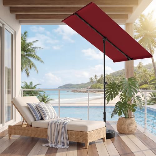 HOMSHADE 6x4ft Outdoor Balcony Umbrella - Flat Porch Pool Patio Umbrella Rectangular Canopy Shade UPF50+ UV Protection 360° Rotating & Tilting All Angles Applicable (Red, No Base) - color: Red