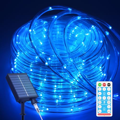 ICRGB Solar Pool Lights for Above Ground, 66FT 200LED 1800mAh Solar Rope Lights Outdoor, IP67 Waterproof Blue String Light with Remote, 8 Modes & Timing, Pool Garden Patio Fence Walkway Christmas - color: Blue, size: 66FT