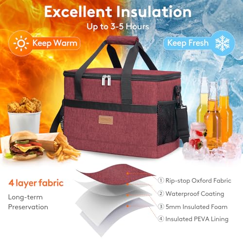 Lifewit Cooler Bag 30/50/60 Cans Collapsible and Insulated Large Lunch Bag Leakproof Soft Cooler Portable Tote for Camping/BBQ/Family Outdoor Activities - color: Burgendy, size: 30-Can(20L)