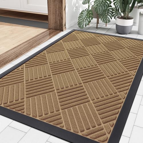 Smiry Front Door Mat Outside Entrance, Heavy Duty Outdoor Indoor Natural Rubber Doormat, Non Slip, Trap Dirt and Moisture, Easy Clean, Low Profile Patio Porch Entryway Mat, 35x23, Coffee - color: Coffee, size: 35" X 23"