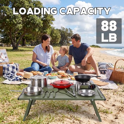 Barydat 2 Pack Small Folding Beach Table Aluminum Portable Camping Lightweight Roll up Tent Low Table for Sand Outdoor Compact Picnic with Carry Bag for Outdoor Picnic Tent Travel Beach (Green) - color: Green