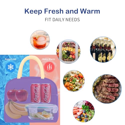 DALINDA Lunch Bag Lunch Box for Women Men Reusable Insulated Lunch Bags for Adults,Leakproof Cute Cooler Lunch Tote Bag, Large Capacity for Work Travel Picnic - color: Dark Purple, size: Oxford cloth