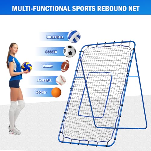 Volleyball Baseball Rebounder Net, Softball Rebounder Pitchback Net Quick Adjustments, Quick Adjustments Lacrosse Bounce Back Practice Equipment, Ideal for Outdoor Indoor and Backyard Training - size: 6FTx4FT, style: Multi-Sport Rebounder Net