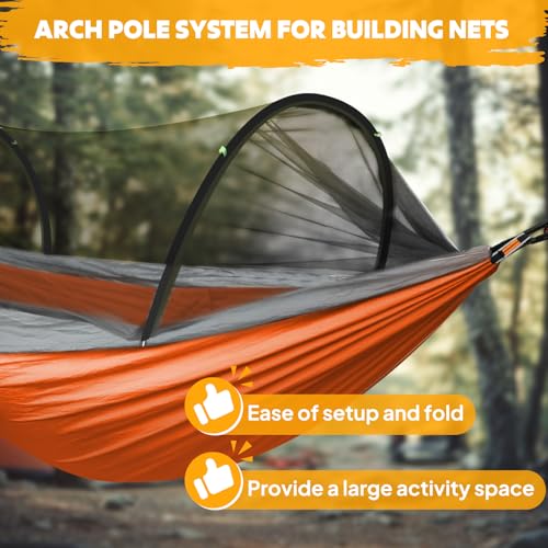 Chihee Ultra-Light Travel Camping Hammock Pop-up Net Hammock 660lbs Load Capacity,Breathable,Quick-Drying Parachute Nylon 2 Premium Carabiners,2 Tree Slings Included for Outdoor Backpacking Hiking - color: Orange/Grey