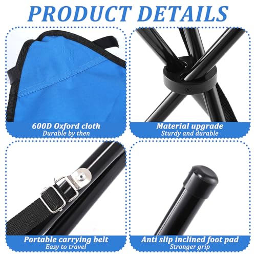 2 PCS Travel Folding Camping Stool, 17 Inch Folding Outdoor Tripod Seats, Portable Camping Stool with Adjustable Carry Strap, 3 Legged Fishing Chair for Hiking, Mountaineering, Picnic, Beach, Lawn - color: Blue