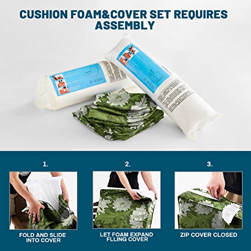 ARTPLAN Deep Seat Outdoor Patio Chair Cushions,2-Piece Seat and Back Cushion Set 24x24x6 and 18x24 Inches,Square,Floral,Green Flowers - color: Green