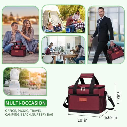 iknoe Insulated Lunch Bag, Foldable 8.5L Cooler Bag for Men & Women, Leakproof Thermal Design, Great for Office, Picnic, Travel, Lunch Box, Red - color: Red, size: Medium