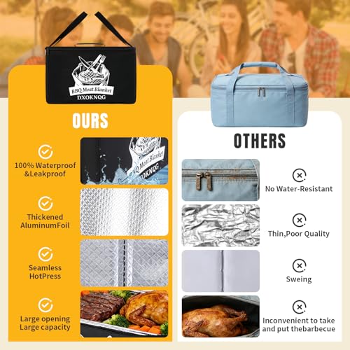 BBQ Insulated Food Bag - 5-Layer Thermal Cooler/Warmer for Grilling, Picnics | Collapsible, Waterproof, Large Capacity (Fits Roasts, Burgers & More) - color: Black