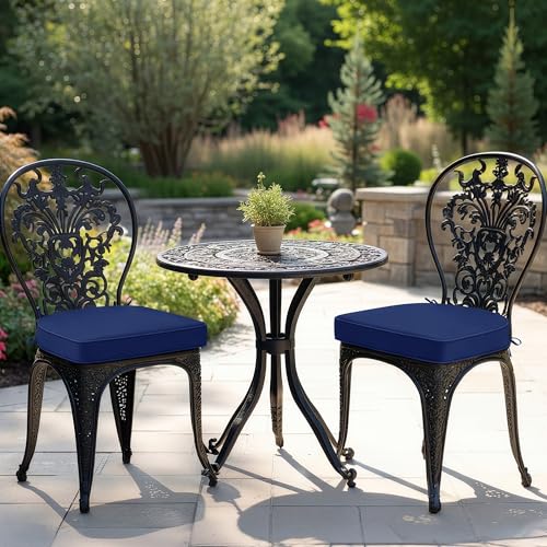 Outdoor Chair Cushions Set of 2: Waterproof & Fade Resistant Patio Furniture Cushions - 17 x 16 x 2 Inch Non Slip Round Corner Seat Cushion Pads with Removable Cover for Garden Yard Lawn, Navy Blue - color: Navy, size: 17x16x2 Inch-2p