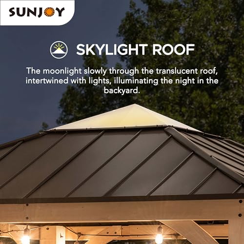 Sunjoy 11 x 11 ft. Hardtop Gazebo Cedar Wood Framed Hot Tub Gazebo with Steel and Polycarbonate Hardtop and bar Shelf, Matte Black by SummerCove - style: Gazebo w/Bar Shelf